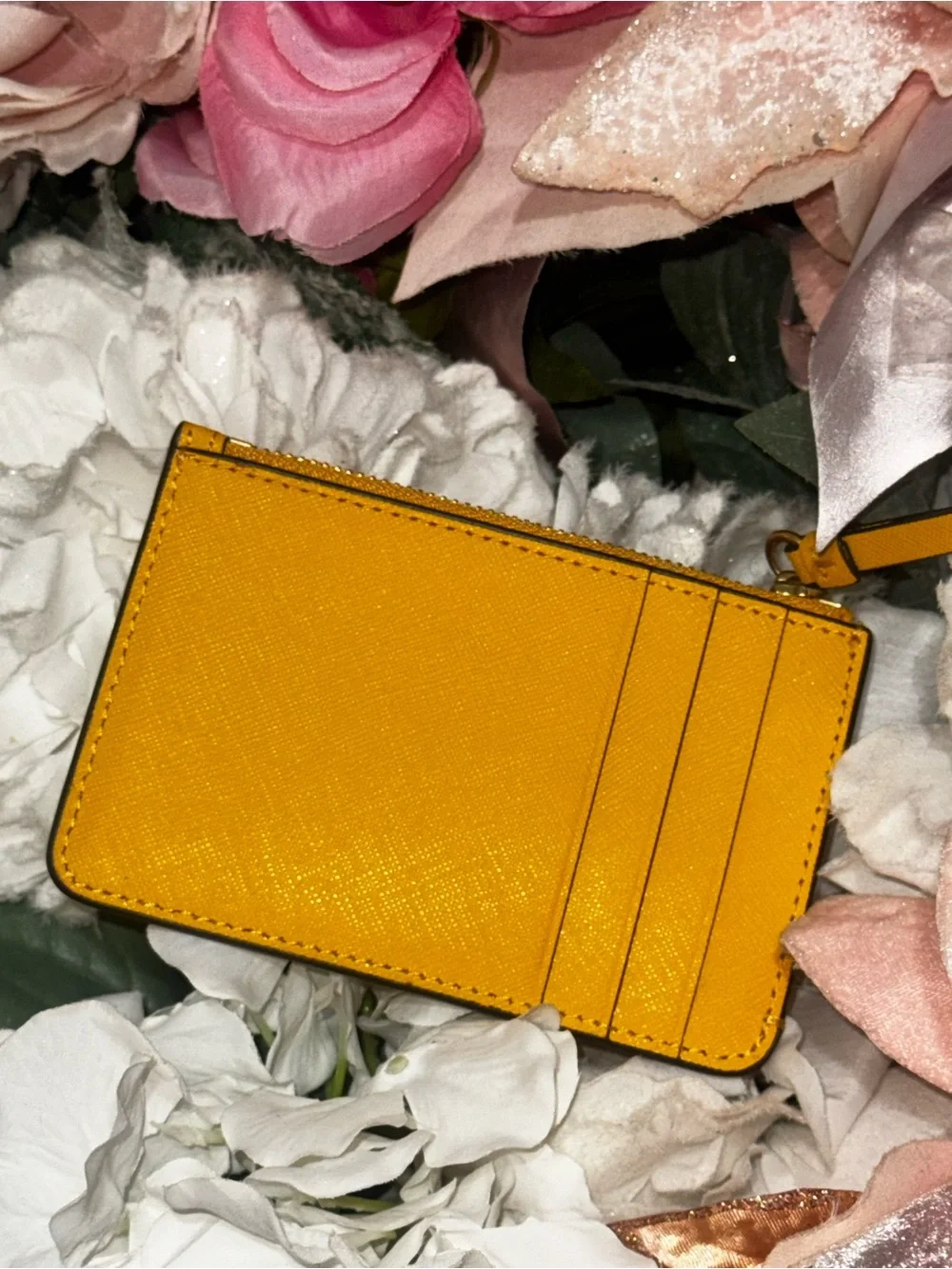 Tory Burch Mustard Yellow Leather Zip Card Wallet NWOT